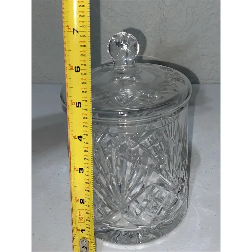 Vintage Lead Crystal Canister Jar‎ Dish With Lid Etched Clear Heavy 6.5”